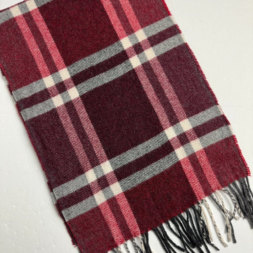 Barbarossa Italian Wool Blend Plaid Fringe Scarf